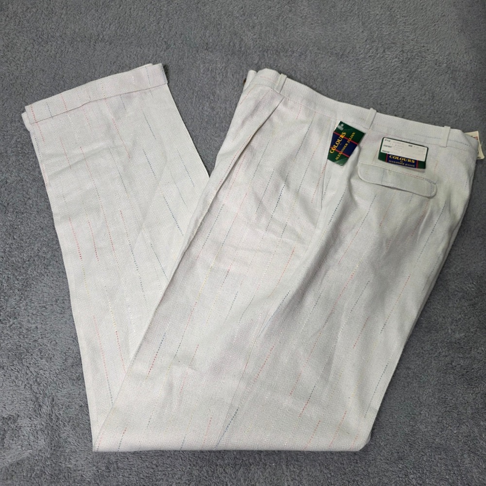 Colours by Alexander Julian Mens 36x36 Dress Pants Cream Silk Blend Pinstripe